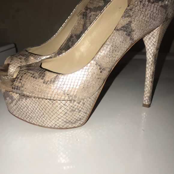 Brian Atwood Platform open toe snakeskin pumps! - Picture 2 of 5